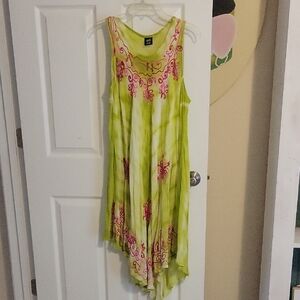 Seven Islands OneSz tie dye  Green and Pink sleeveless embroidered dress